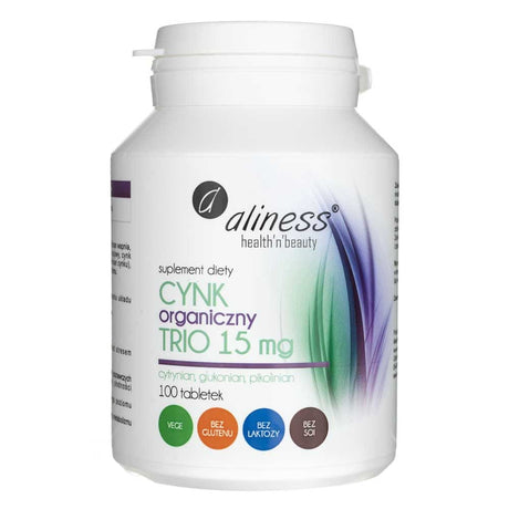 Aliness Organic Zinc Trio 15 mg - 100 Tablets