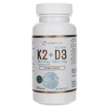 Progress Labs Vitamin K2 MK-7 From Natto 100 mcg + D3 2000 IU 50 mcg - 120 Tablets