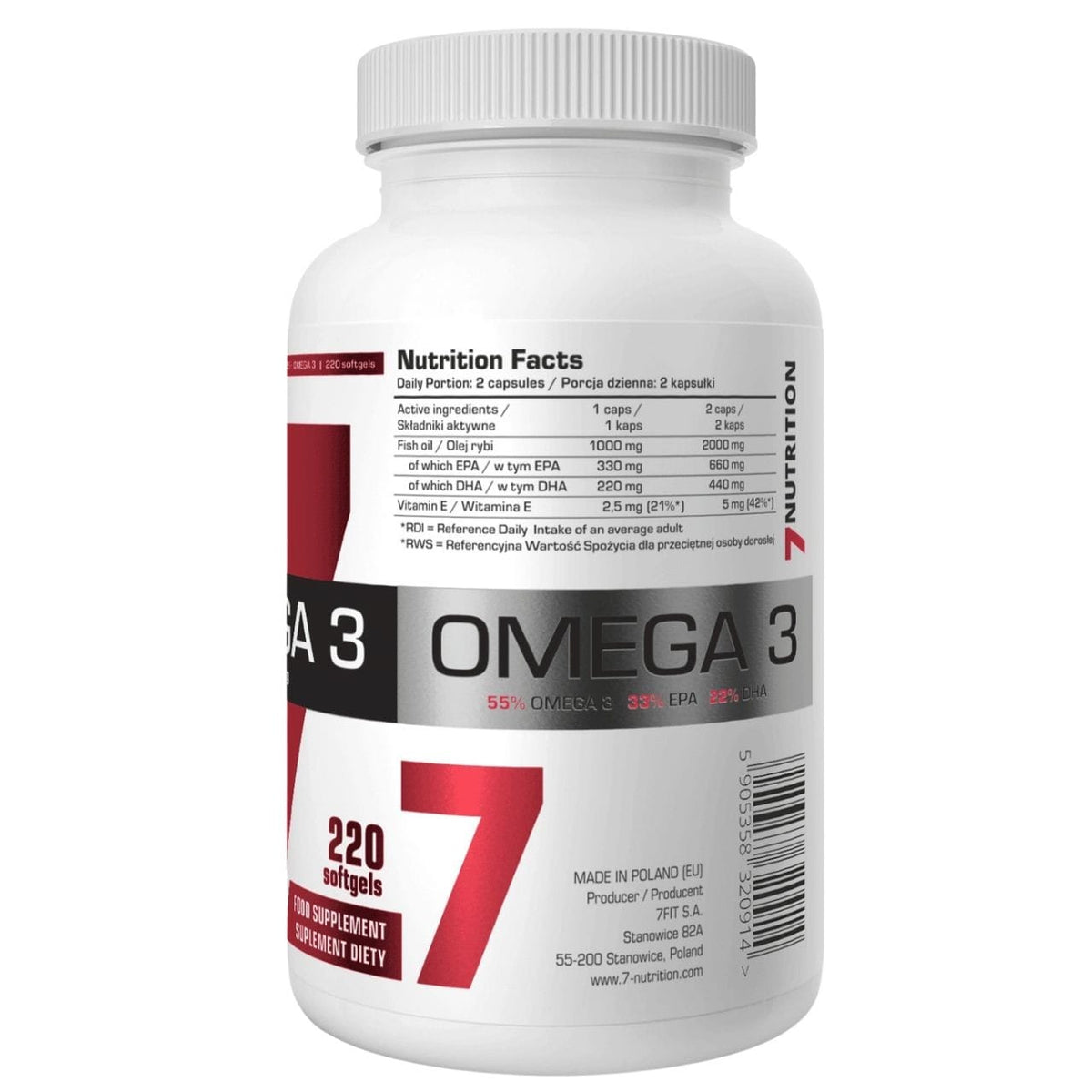 7Nutrition Omega 3 55% 1000 mg - 220 Capsules