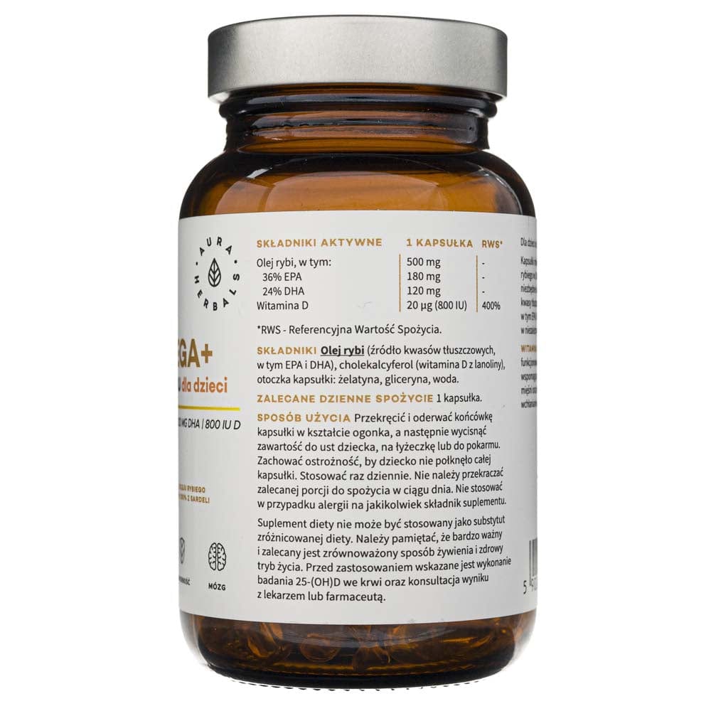 Aura Herbals Omega Vitamin D3 800 IU for Children - 60 Twist-off Capsules