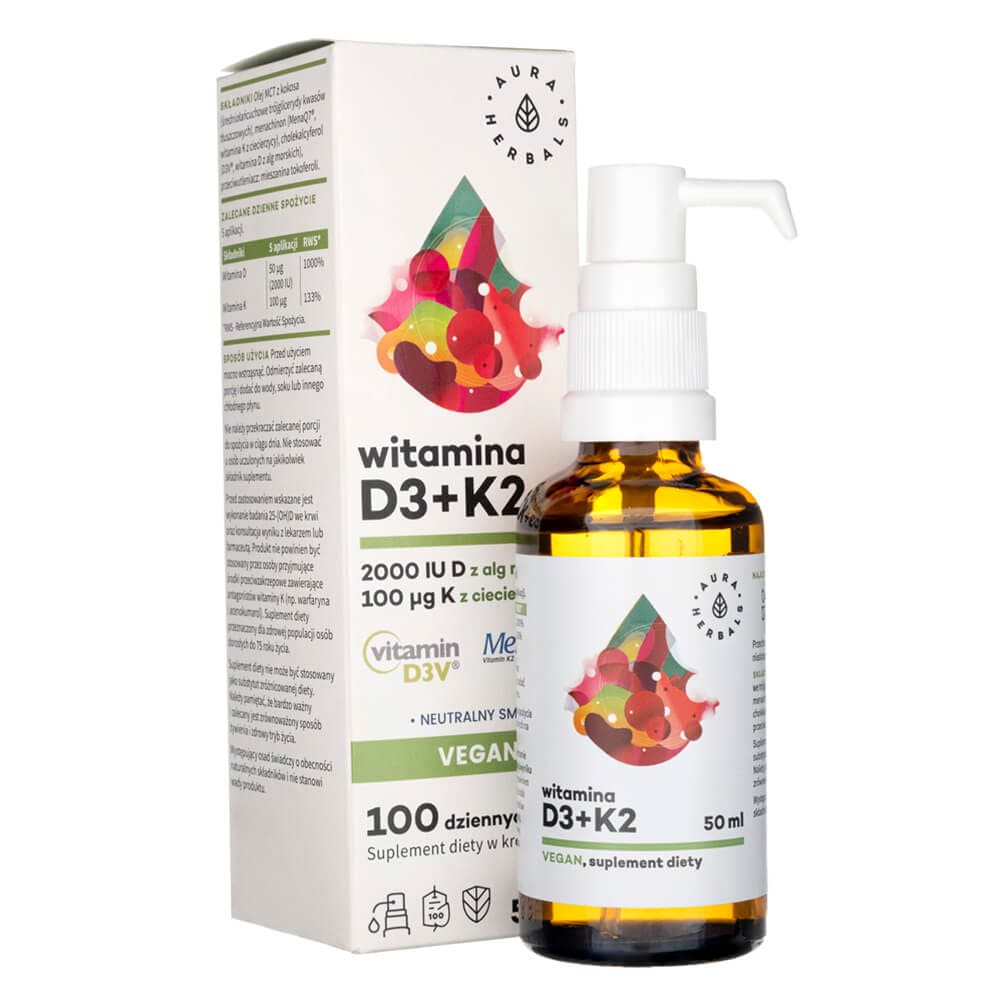 Aura Herbals Vitamin D3 2000 IU + K2 Vegan, Drops - 50 ml
