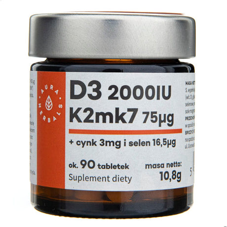 Aura Herbals Vitamin D3 2000 IU + K2 + Zinc + Selenium - 90 Tablets