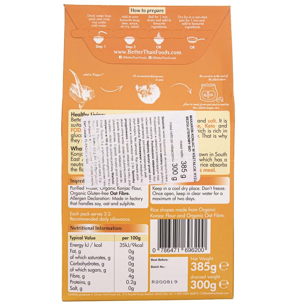 Better Than Foods Konjac Noodle Rice - 385 g