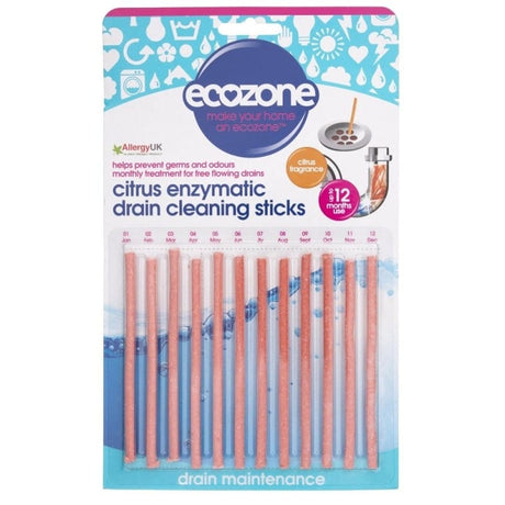 Ecozone Enzymatic Drain Cleaning Sticks, Citrus - 12 pieces