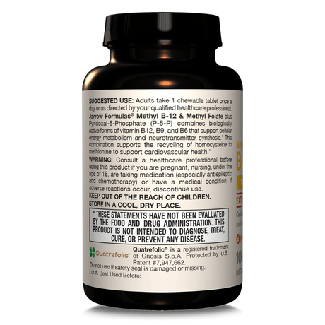 Jarrow Formulas Methyl B-12 1000 mcg & Methyl Folate 400 mcg, Lemon - 100 Chewable Tablets
