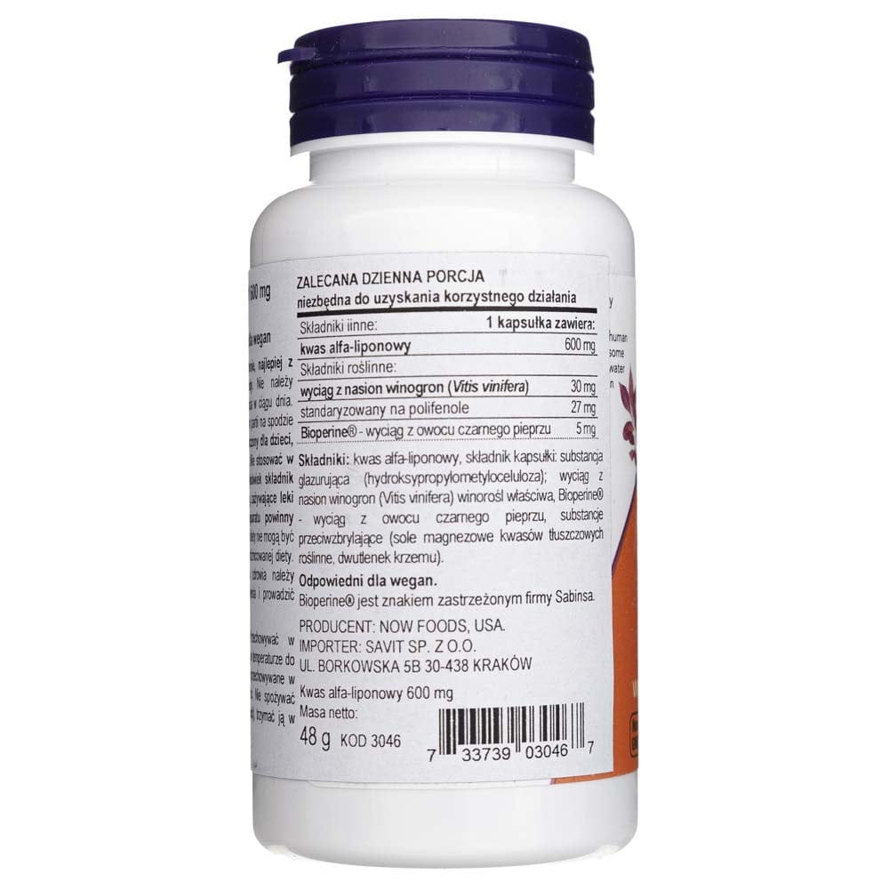 Now Foods Alpha Lipoic Acid 600 mg - 60 Capsules