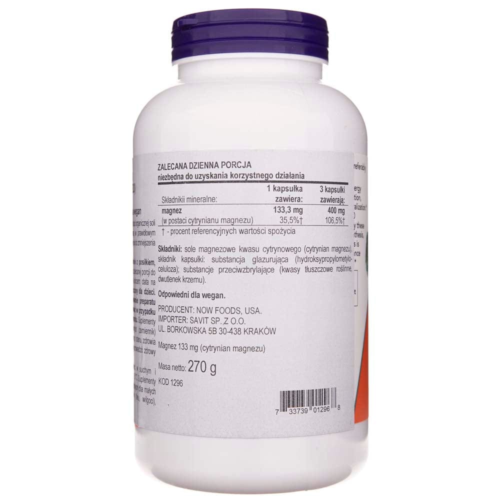Now Foods Magnesium Citrate 400 mg - 240 Veg Capsules