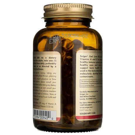 Solgar Cod Liver Oil (Vitamin A & D) - 100 Softgels