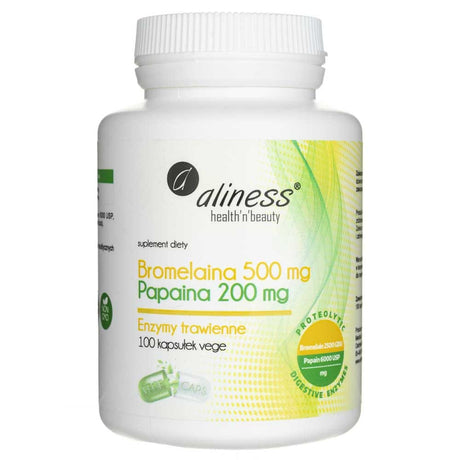 Aliness Bromelain 500 mg, Papain 200 mg - 100 Veg Capsules