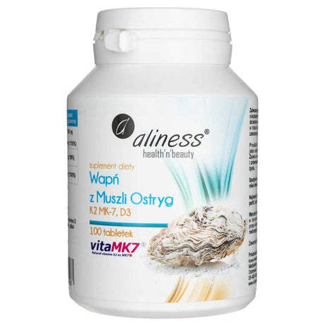 Aliness Calcium from Oyster Shell with Vitamin K2 MK-7 and D3 - 100 Tablets