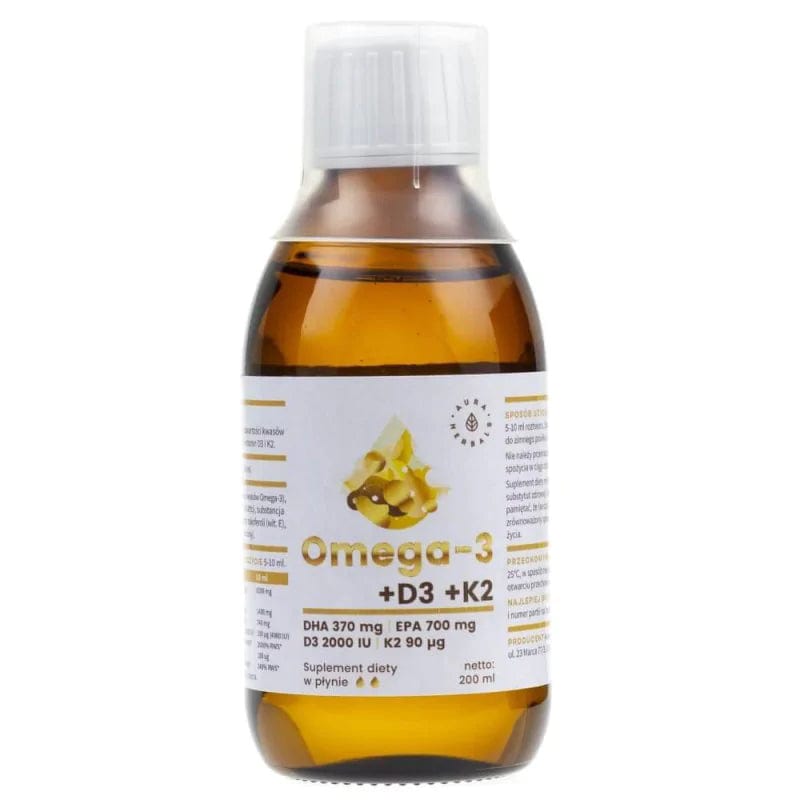 Aura Herbals Omega-3 (370 DHA) + D3 (2000IU) + K2MK7, liquid - 200 ml