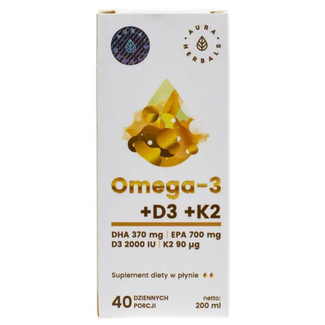 Aura Herbals Omega-3 (370 DHA) + D3 (2000IU) + K2MK7, liquid - 200 ml