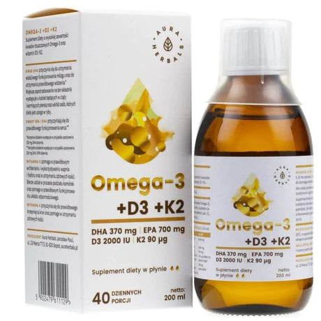 Aura Herbals Omega-3 (370 DHA) + D3 (2000IU) + K2MK7, liquid - 200 ml