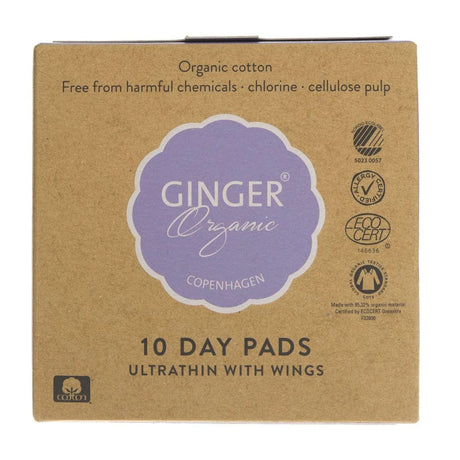 GingerOrganic Day Papds Ultrathin with Wings - 10 pieces