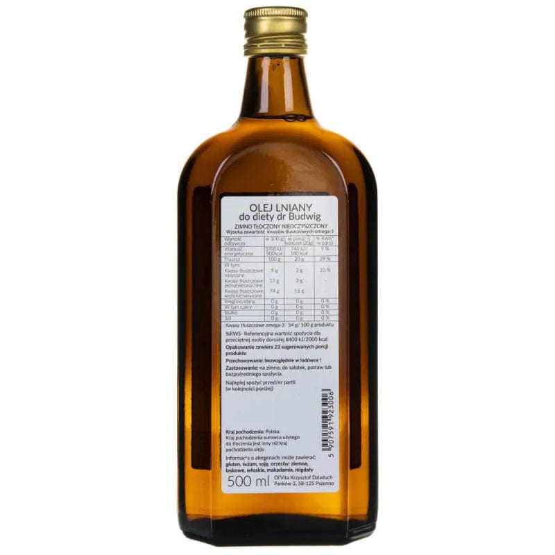 Olvita Cold-Pressed Linseed Oil for the Dr Budwig Diet Unpurified - 500 ml