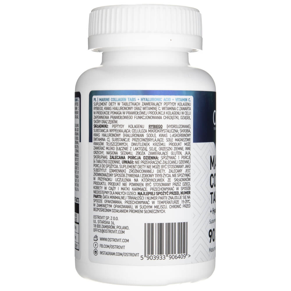Ostrovit Marine Collagen + Hyaluronic Acid and Vitamin C - 90 Tablets