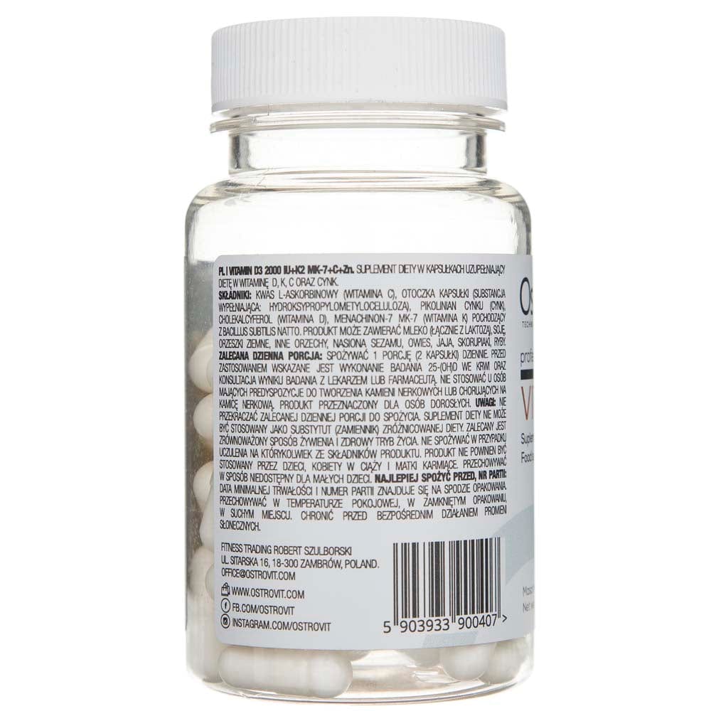 Ostrovit Vitamin D3 2000 IU + K2 MK-7 + C + Zinc - 60 Capsules