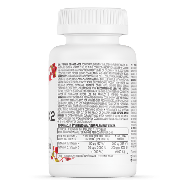 Ostrovit Vitamin D3 8000 IU + K2 - 60 Tablets