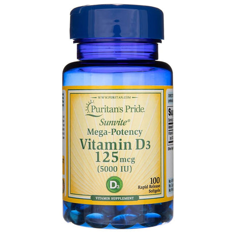 Puritan's Pride Vitamin D3 125 mcg (5000 IU) - 100 Softgels