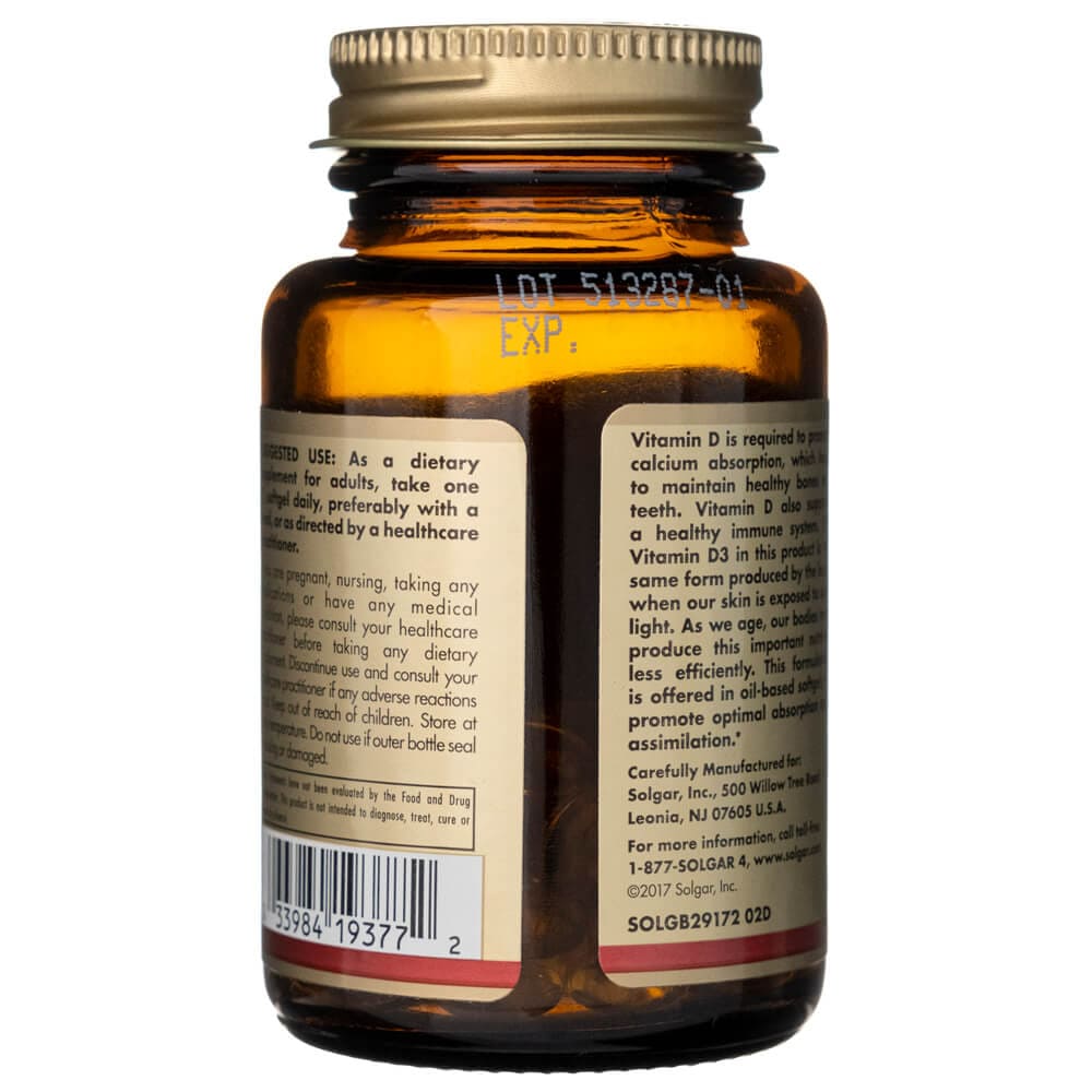 Solgar Vitamin D3 125 mcg (5000 IU) - 100 Softgels