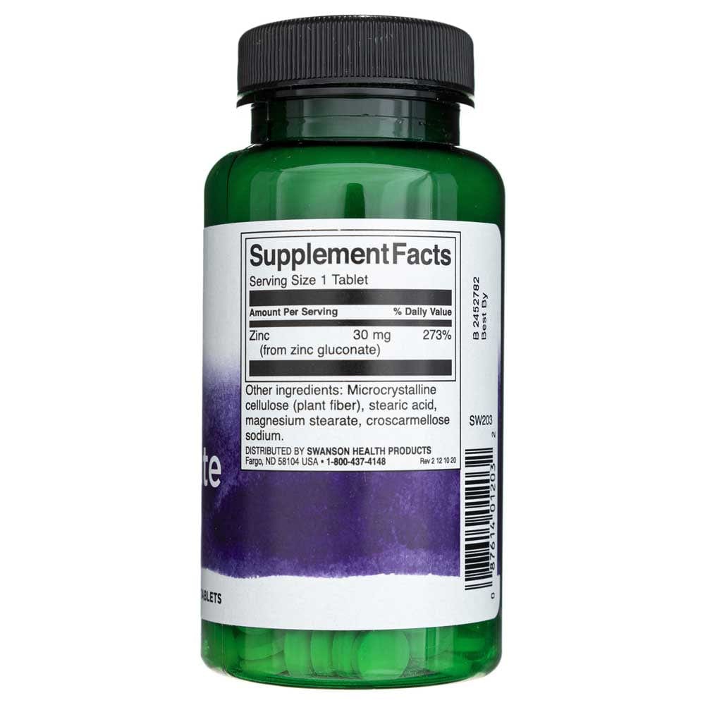 Swanson Zinc Gluconate 30 mg - 250 Tablets