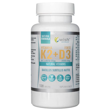 Wish Vitamin K2 MK-7 From Natto 100 mcg + Vitamin D3 2000 IU 50 mcg - 120 Tablets